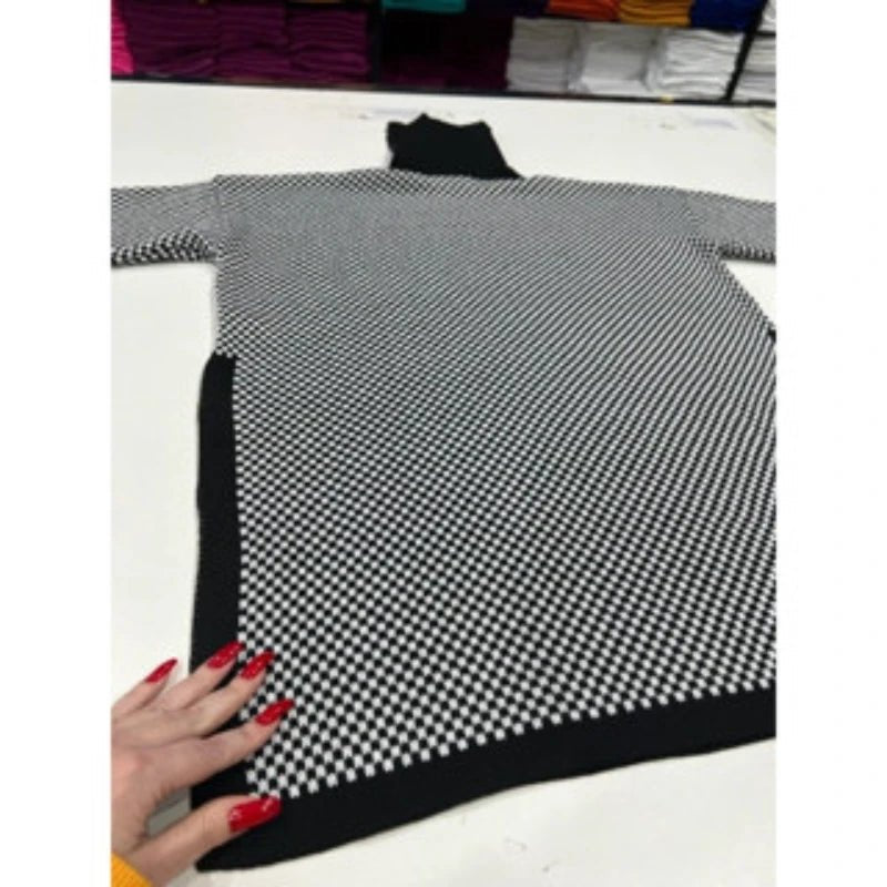 Blusa Poncho Tricot Gola Alta Xadrez Geométrico Moda Inverno - Miss Bella Store - Miss Bella Store