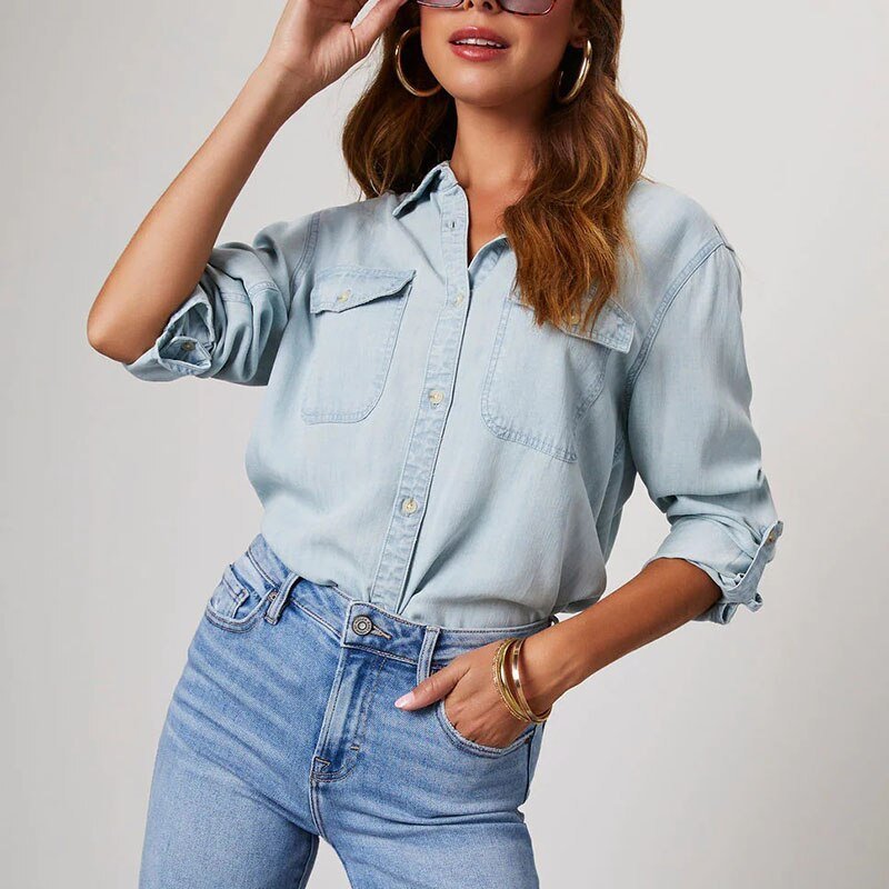 Camisa Feminina Jeans Classic - Miss Bella Store - Miss Bella Store