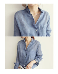 Camisa Social Feminina de Linho Zul - Miss Bella Store - Miss Bella Store