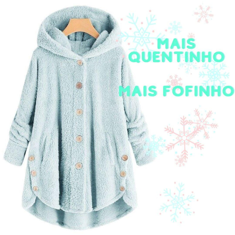 Casaco Feminino Teddy - Com Capuz e Botão - Miss Bella Store - Miss Bella Store