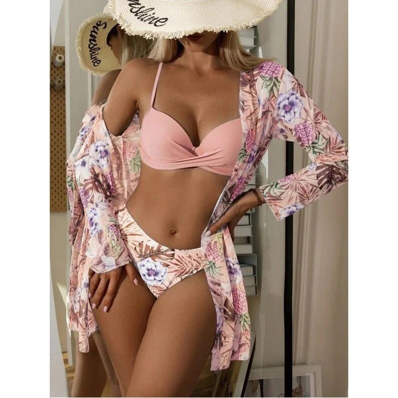 Kit Moda Praia Floral Biquini + Saída Praia Verão - Miss Bella Store - Miss Bella Store