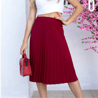 Saia Midi Plissada Moda Feminina Evangelica Elegante Cintura Alta Com Forro Mesmo Tecido Da Saia - Miss Bella Store - Miss Bella Store