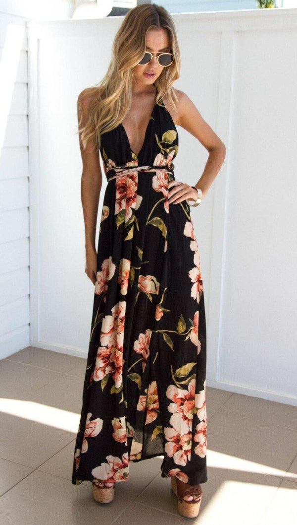 Vestido Feminino Floral Longo com Fenda Primavera Verão - Miss Bella Store - Miss Bella Store