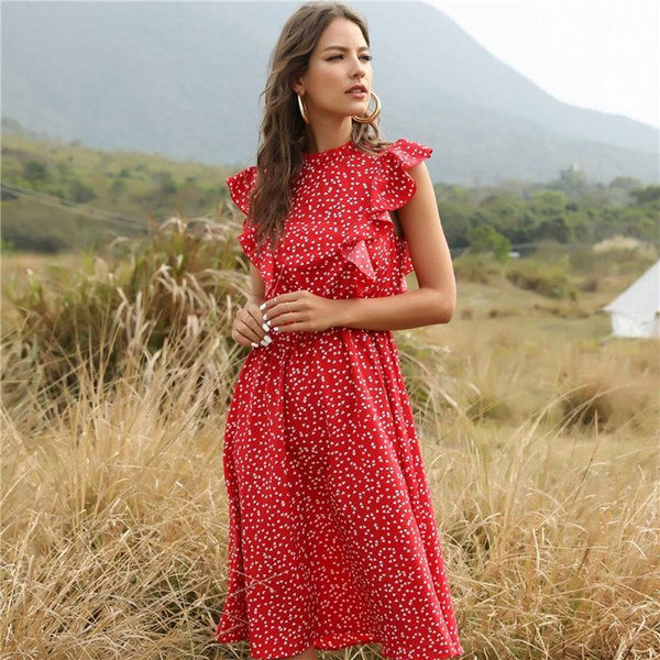 Vestido Feminino Lais Midi Manga Babado Estampado Verão - Miss Bella Store - Miss Bella Store