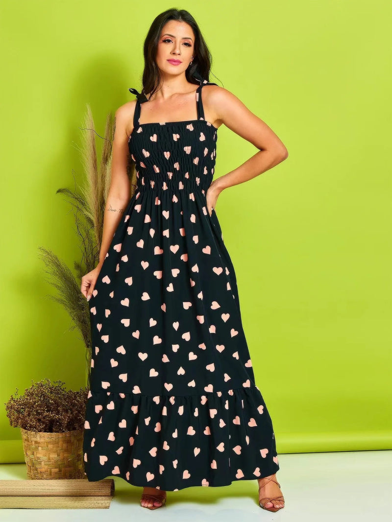 Vestido Feminino Sanfonado Alcinha Verão Com Estampa - Miss Bella Store - Miss Bella Store