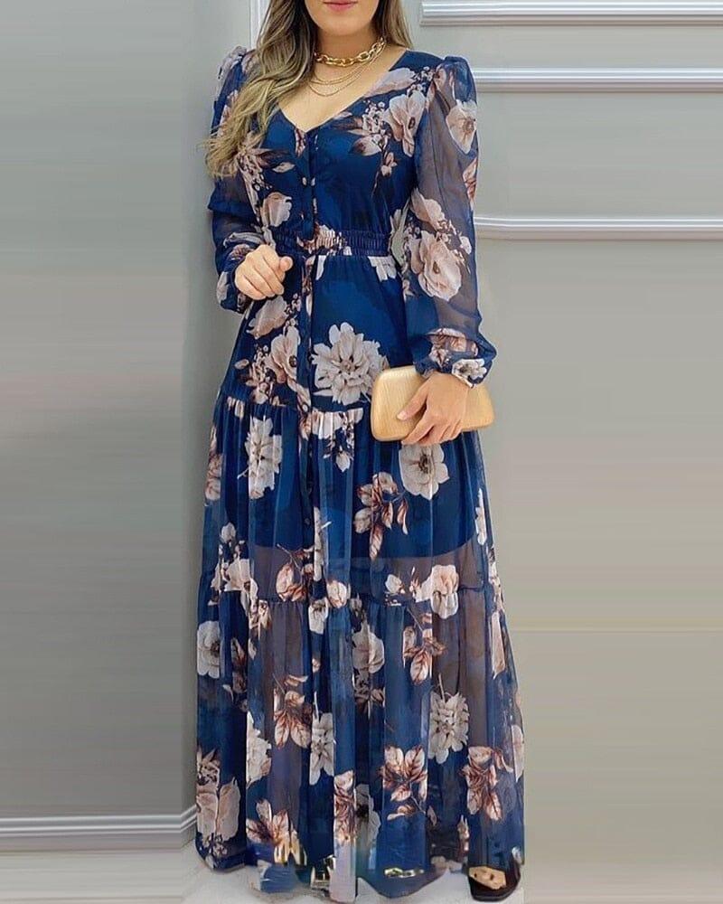 Vestido Feminino Suzi Estampa Floral Longo com Manga Longa - Miss Bella Store - Miss Bella Store