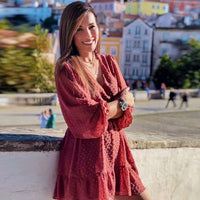 Vestido Feminino Thais Curto Manga Longa Amarração - Miss Bella Store - Miss Bella Store