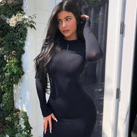 Vestido Feminino Tubinho Gola Alta Manga Longa Midi - Miss Bella Store - Miss Bella Store