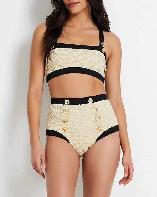 Biquíni Feminino Elaine Modelo Hot Pants Com Botões Dourados Moda praia 51 Miss Bella Imports Branco P 