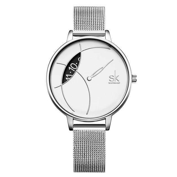 Relógio Shengke Feminino Design Inovador REL 46 Miss Bella Imports Prata em Aço 