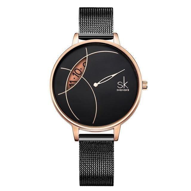 Relógio Shengke Feminino Design Inovador REL 46 Miss Bella Imports Preto em Aço 