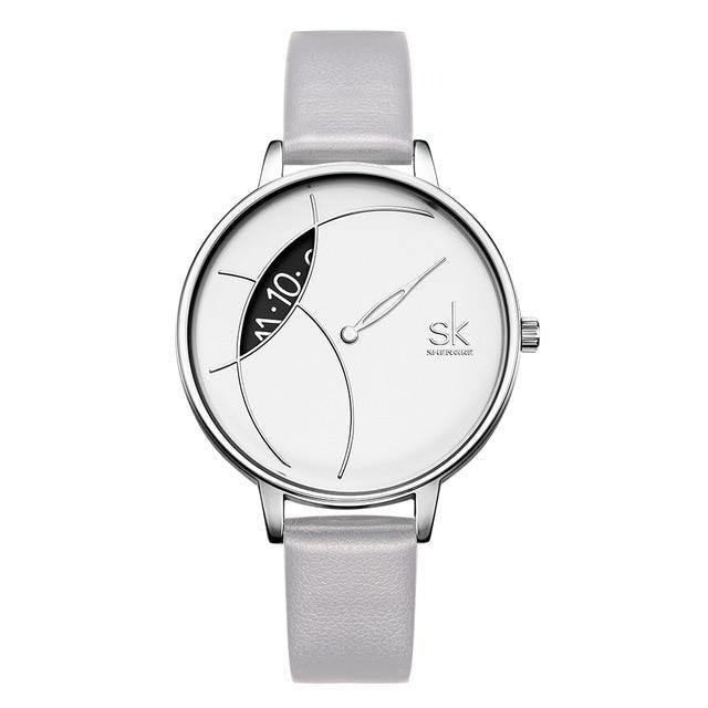 Relógio Shengke Feminino Design Inovador REL 46 Miss Bella Imports Cinza em Couro 