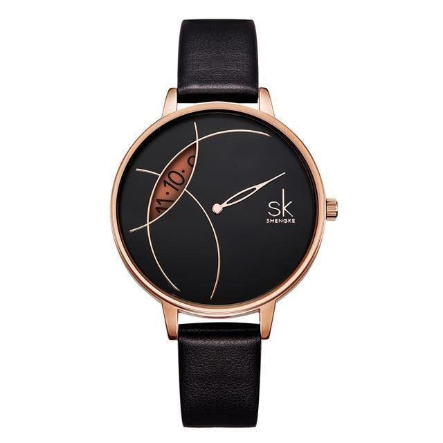 Relógio Shengke Feminino Design Inovador REL 46 Miss Bella Imports Preto em Couro 